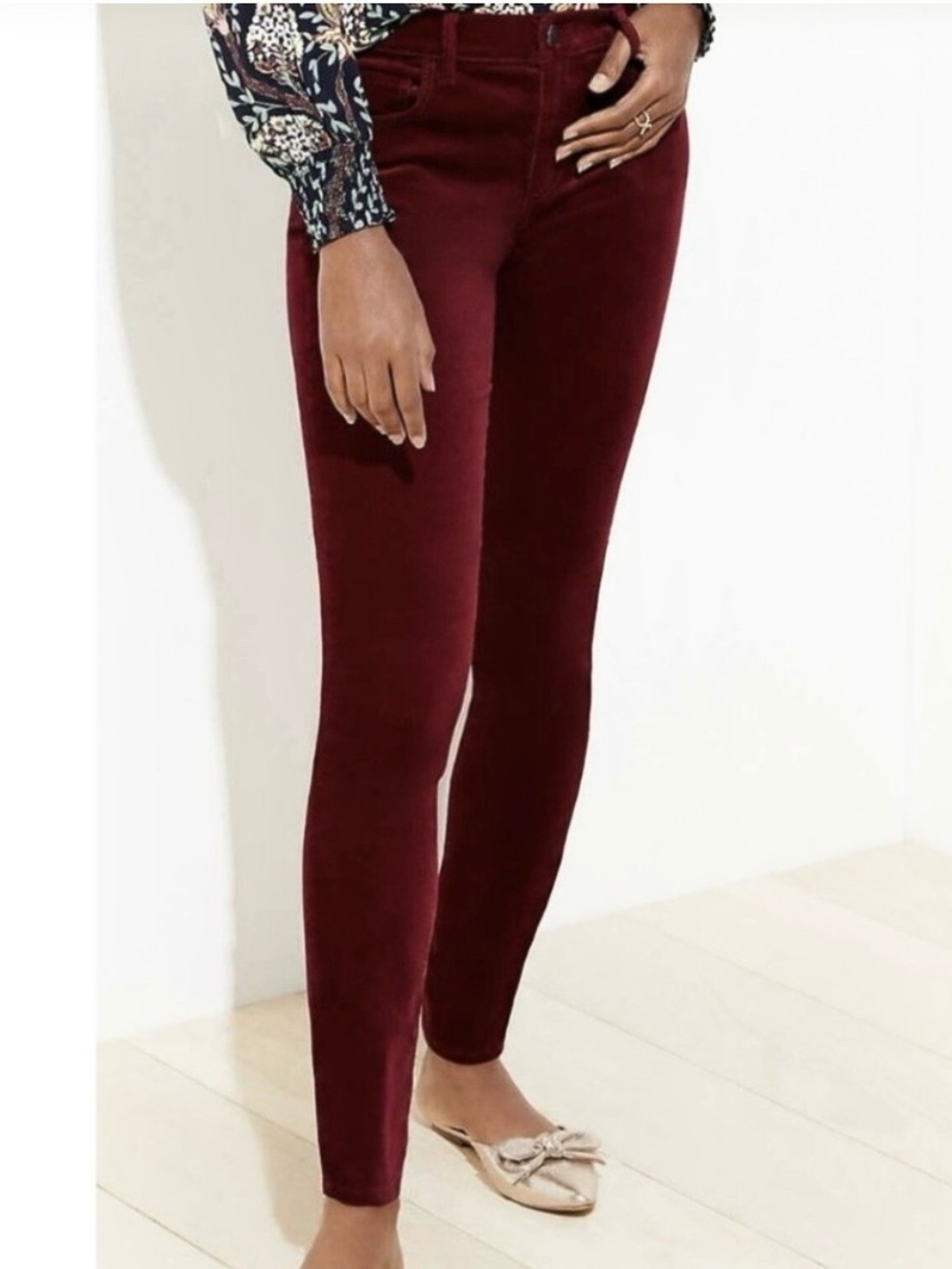 Loft Merlot Purple Skinny Velvet Pants 26 NWT